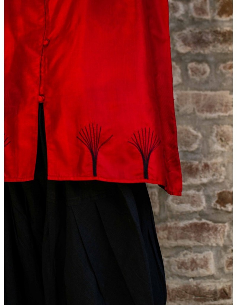 Red Silk Top with Black Butas Red Silk Top with Black Butas
