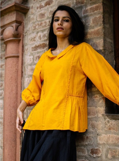 Yellow Short Top with Collar