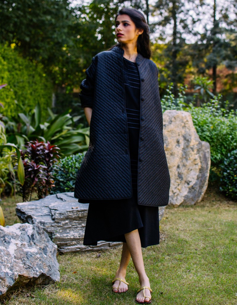Diagonally Quilted Black Silk Jacket Diagonally Quilted Black Silk Jacket