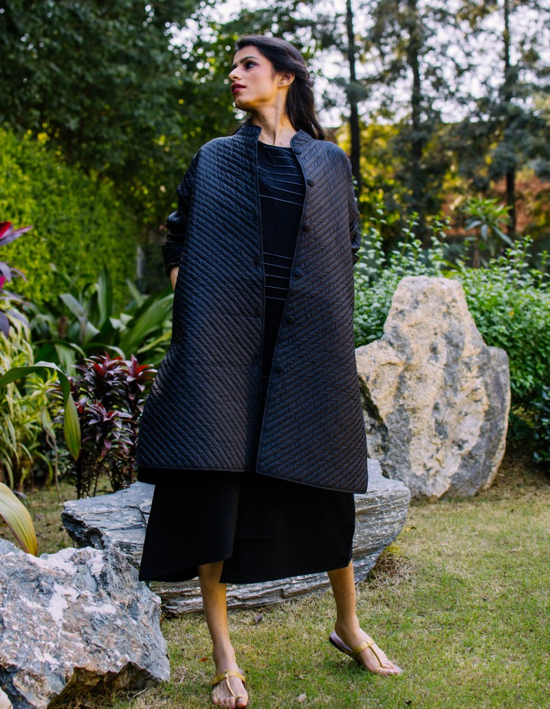 Diagonally Quilted Black Silk Jacket Diagonally Quilted Black Silk Jacket