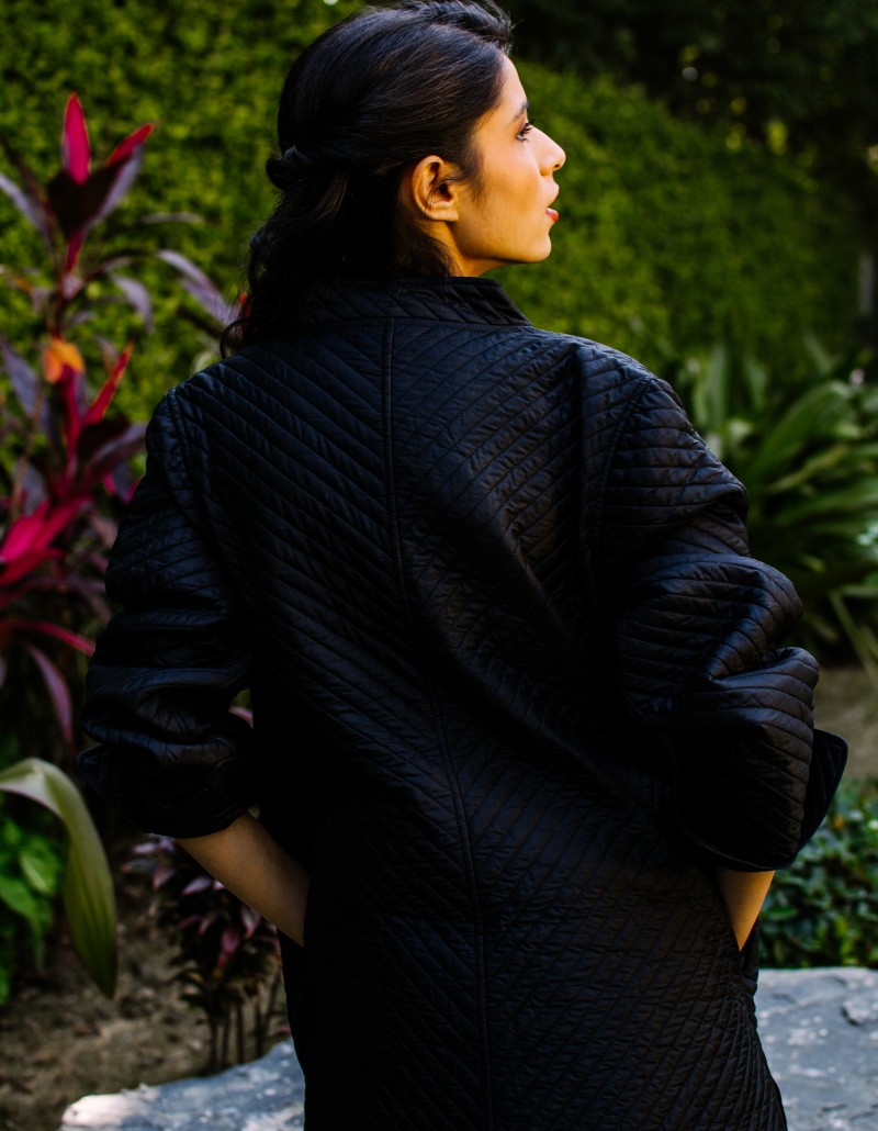 Diagonally Quilted Black Silk Jacket Diagonally Quilted Black Silk Jacket