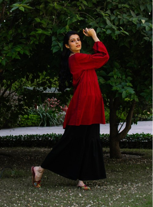 Kurta with Black Flowers