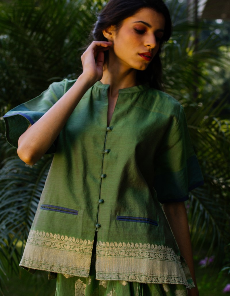 Banarasi Green Kurti/Top Banarasi Green Kurti/Top