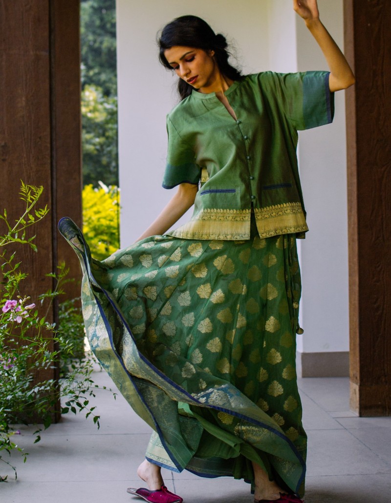 Banarasi Green Kurti/Top Banarasi Green Kurti/Top