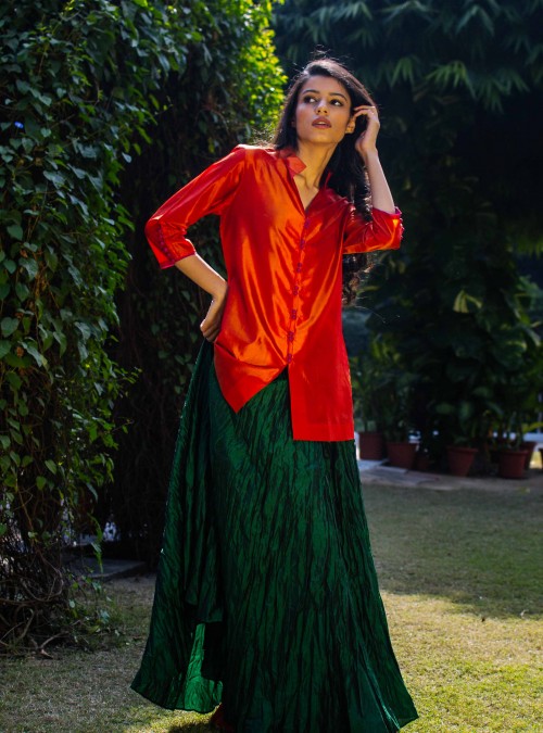 Orange Silk Top/Kurti