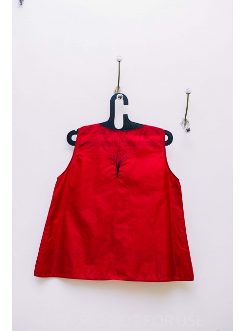 Red Silk Top with Black Butas