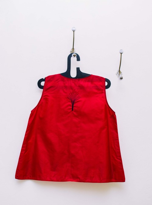 Red Silk Top with Black Butas