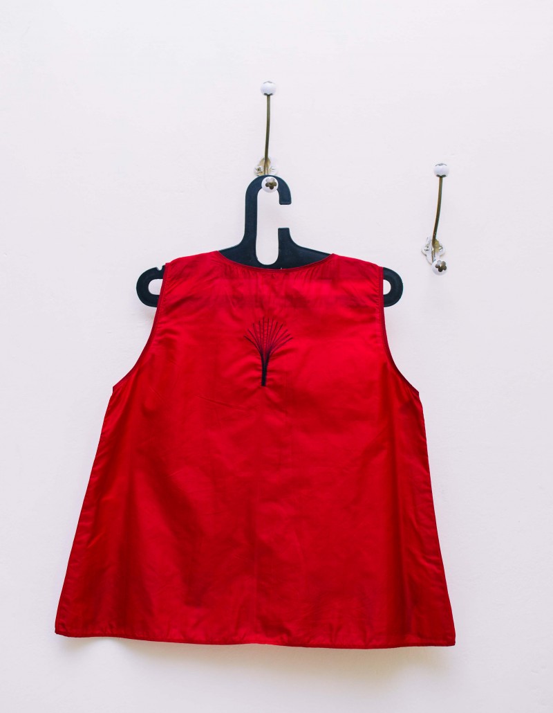 Red Silk Top with Black Butas Red Silk Top with Black Butas